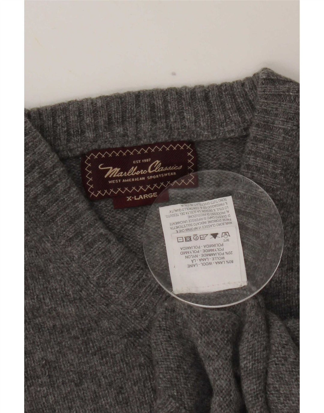 Marlboro Classics Pull col V Femme XL Gris Laine