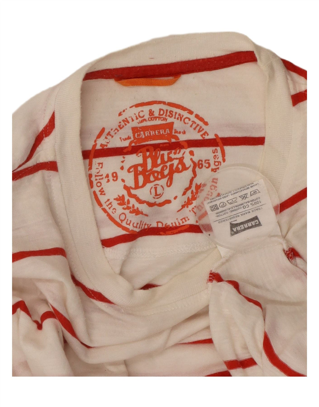 CARRERA Homme T-Shirt Top Large Blanc Rayé Coton