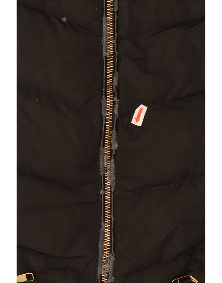 Zara Manteau rembourré à capuche pour femme UK 12 Polyester noir moyen