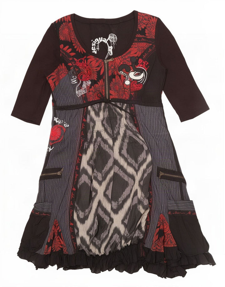 Desigual Robe Empire Femme EU 42 Grand Noir Patchwork Coton