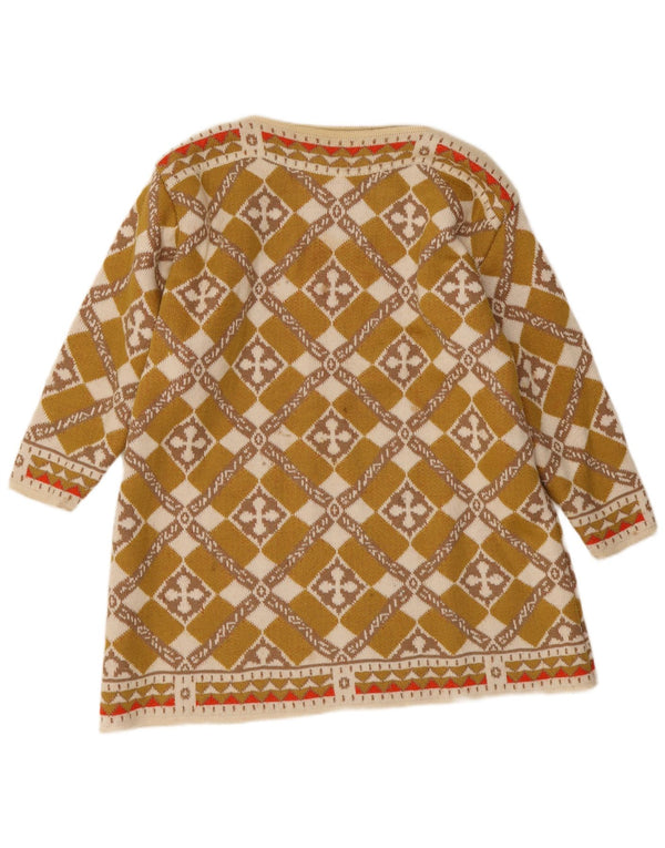 vintage Femme Manches Longues Jumper Robe UK 12 Moyen Kaki Géométrique