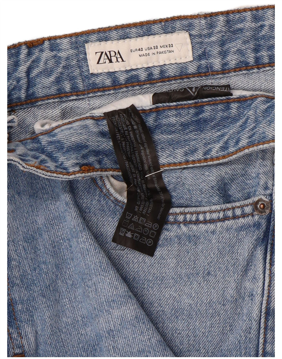 Zara Jean droit pour homme EU 42 Large W32 L32 Bleu Coton
