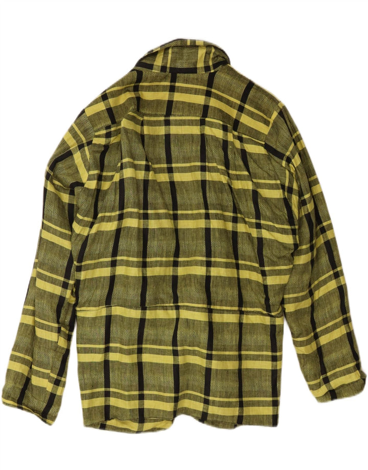 vintage Femmes 1 Bouton Blazer Veste EU 44 XL Jaune Plaid Lin Classique