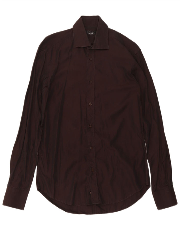 Zara Chemise Homme EU 38 Coton Marron Moyen