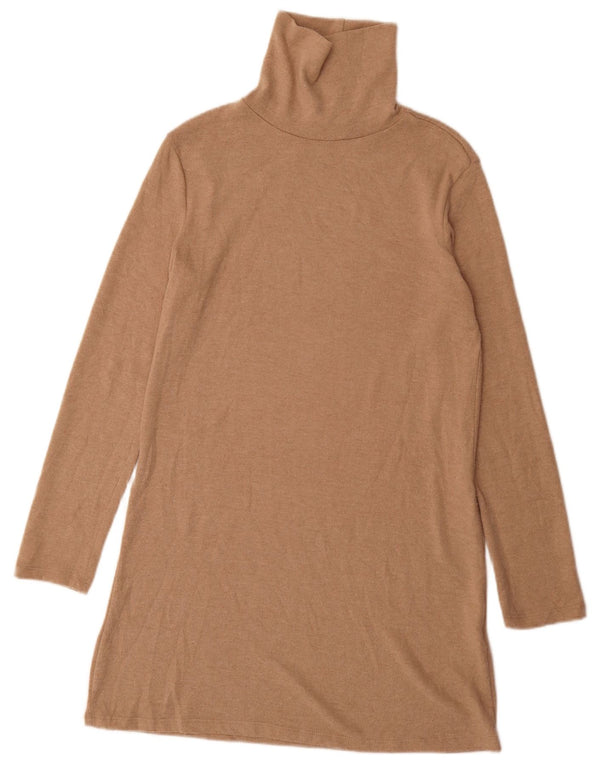 Zara Femme Robe Pull Col Roulé UK 8 Petit Marron Polyester