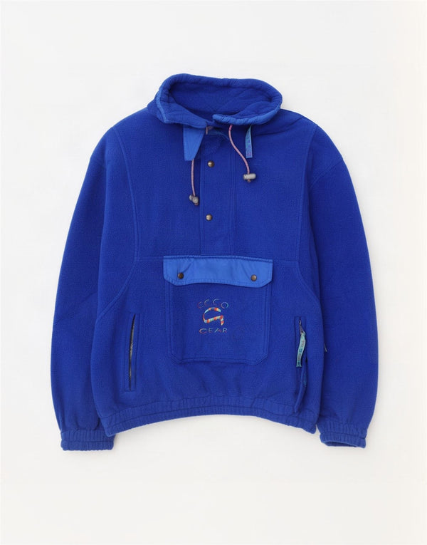 vintage Mens Graphic Anorak Fleece Jumper XL Bleu