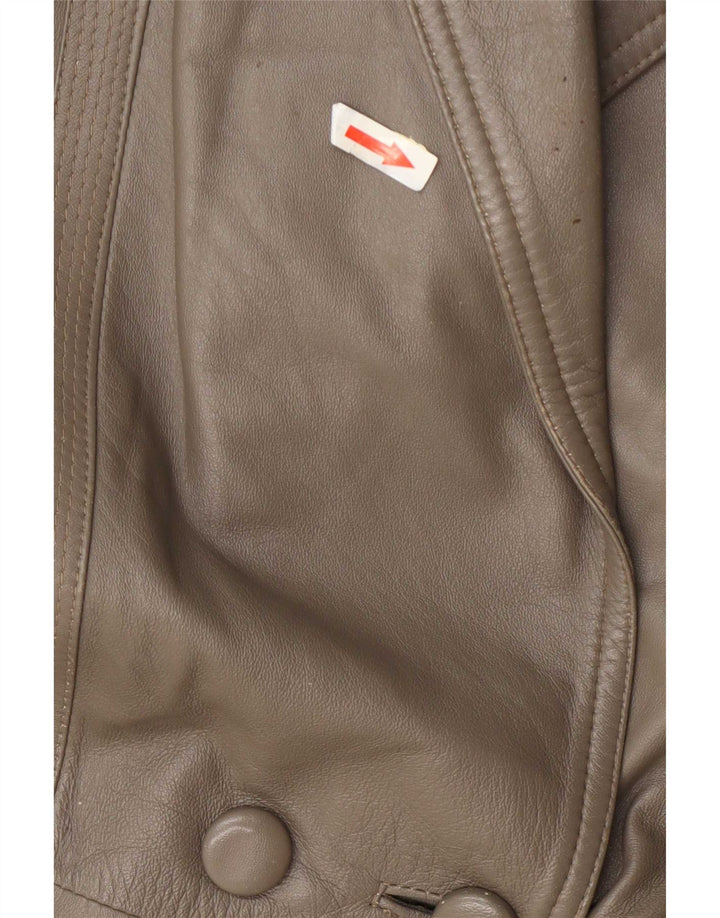 veste en cuir double poitrine vintage femme UK 16 Grand Vert