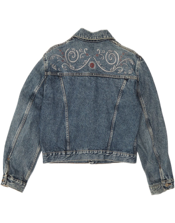 Veste en denim crop femme vintage UK 14 Grand Paisley Bleu