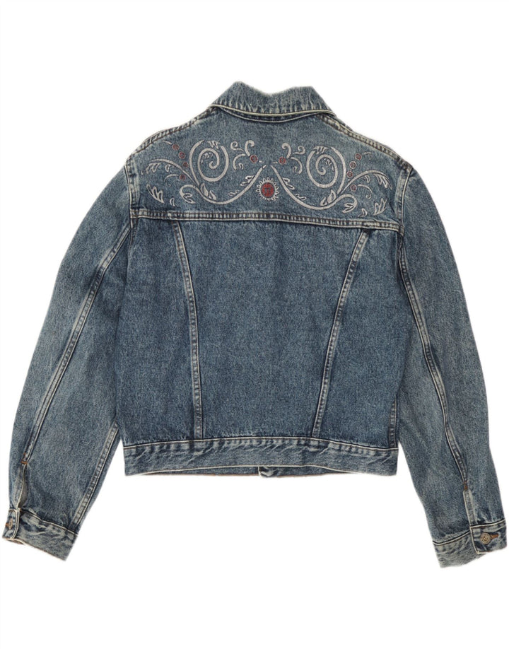 Veste en denim crop femme vintage UK 14 Grand Paisley Bleu
