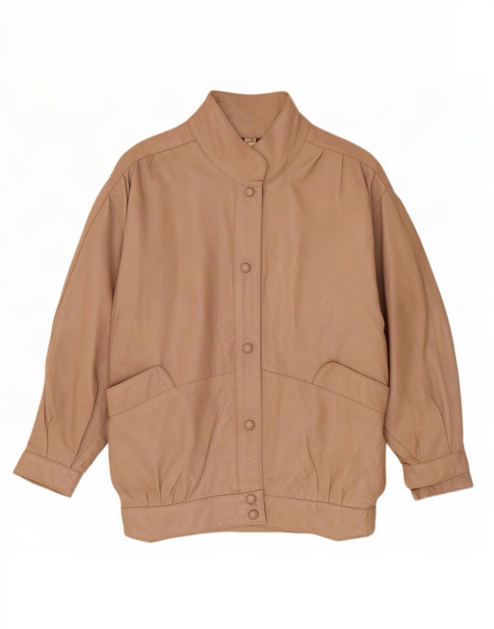 Veste en cuir surdimensionnée femme vintage UK 10 Petit Beige