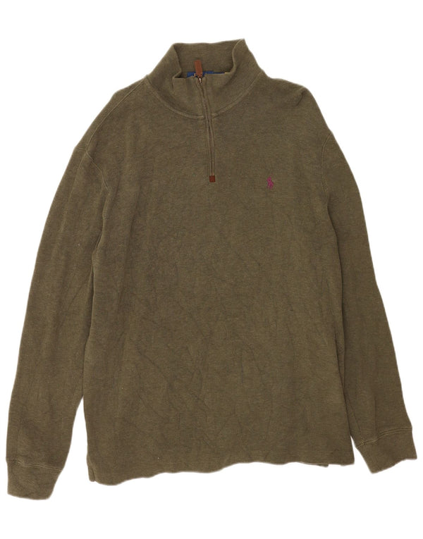 Polo Ralph Lauren Pull à col zippé pour homme Grand coton kaki