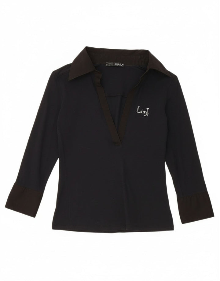 Liu Jo Femme Pull Chemise à Manches 3/4 Chemisier UK 8 Petit Bleu Marine