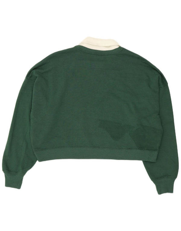 Hollister Femmes Crop Oversize Sweatshirt Jumper UK 14 Moyen Vert Coton