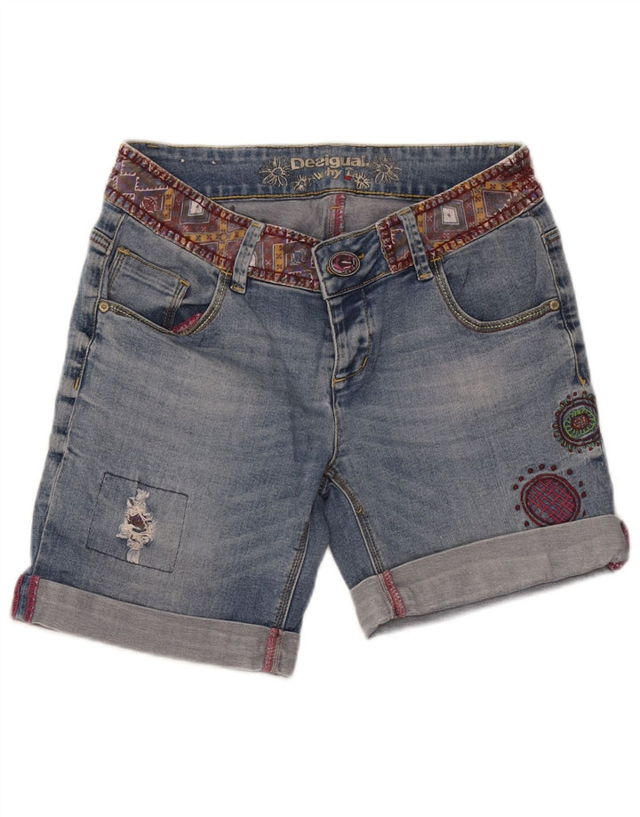 Desigual Short en jean vieilli W32 pour femme - Grand motif géométrique bleu
