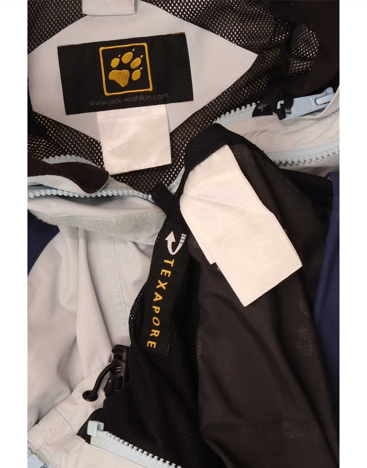 Jack Wolfskin Veste de pluie à capuche pour femme UK 14 Bleu moyen Colourblock