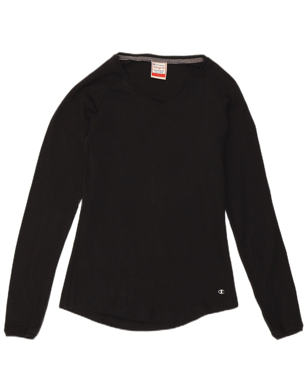 CHAMPION Haut Heritage Fit à manches longues pour femme UK 14 Large Noir