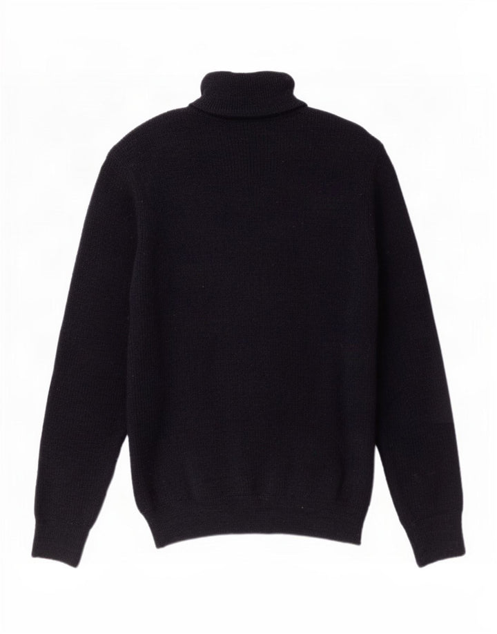 vintage Mens Zip Neck Jumper Pull Moyen Marine Bleu Laine