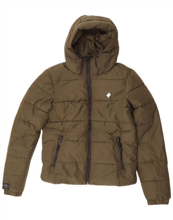 Superdry Veste matelassée à capuche pour hommes UK 36 Petit Kaki Polyester