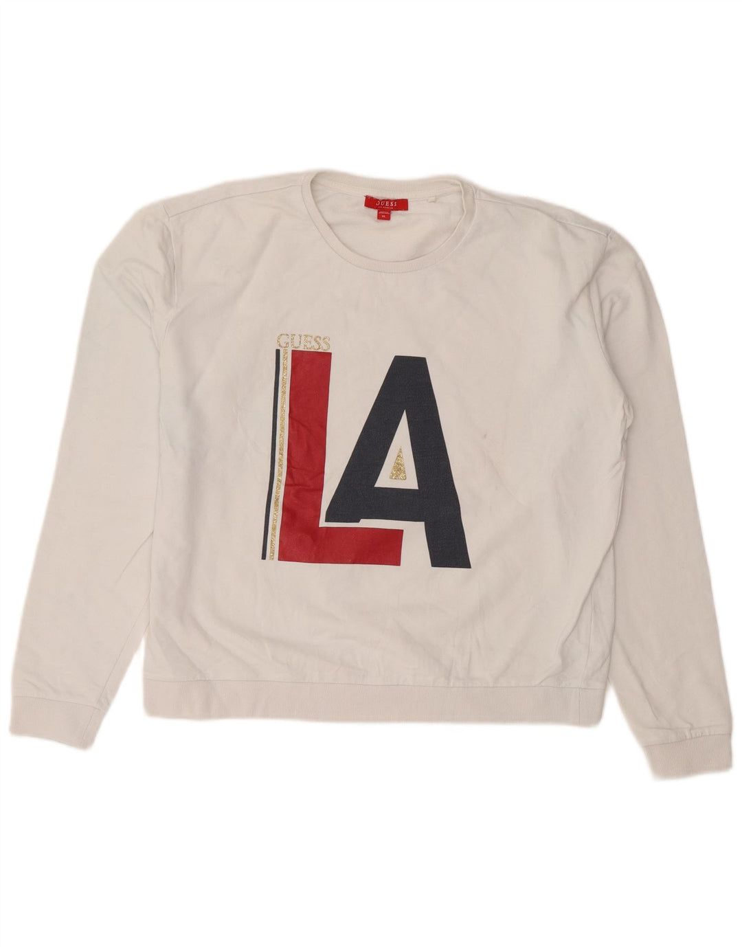 Guess Sweat-shirt graphique pour femme UK 16 Large Blanc Coton