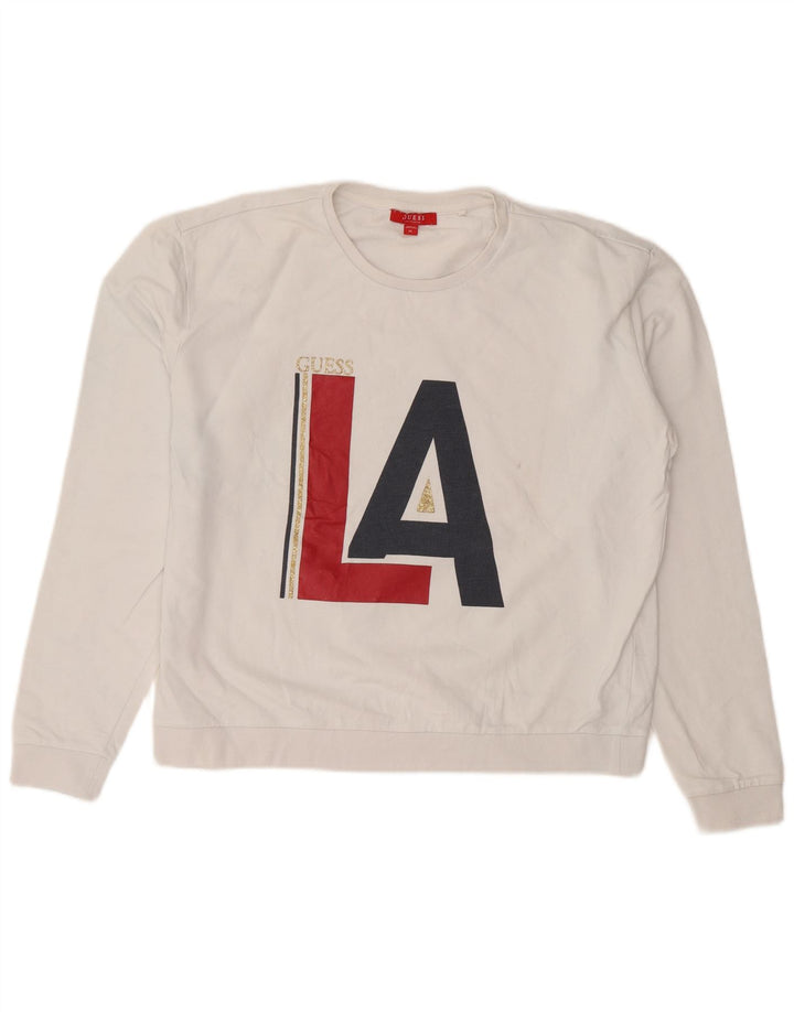 Guess Sweat-shirt graphique pour femme UK 16 Large Blanc Coton