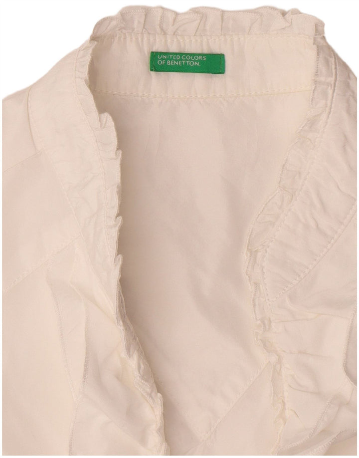 Benetton Chemisier sans manches à volants sur le devant pour femme UK 14 Blanc moyen