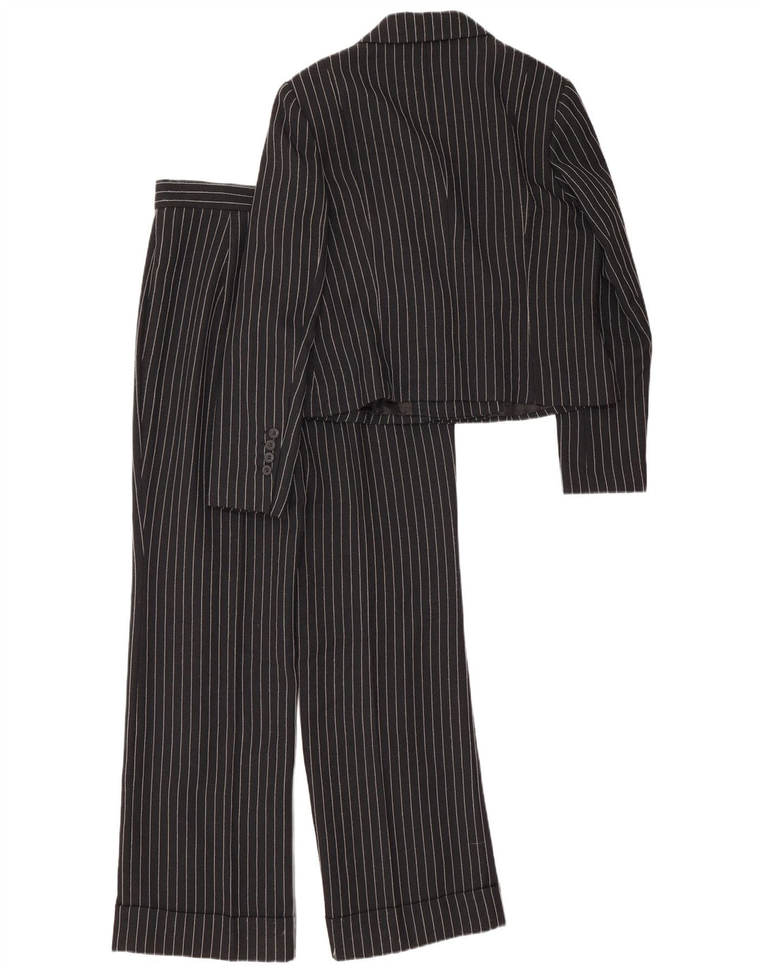 vintage Femme 2 Pièces Costume UK 12 Moyen W28 L30 Noir Rayé