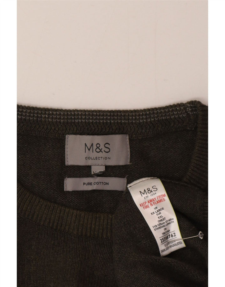 Marks & Spencer Pull col rond pour homme en coton vert 2XL