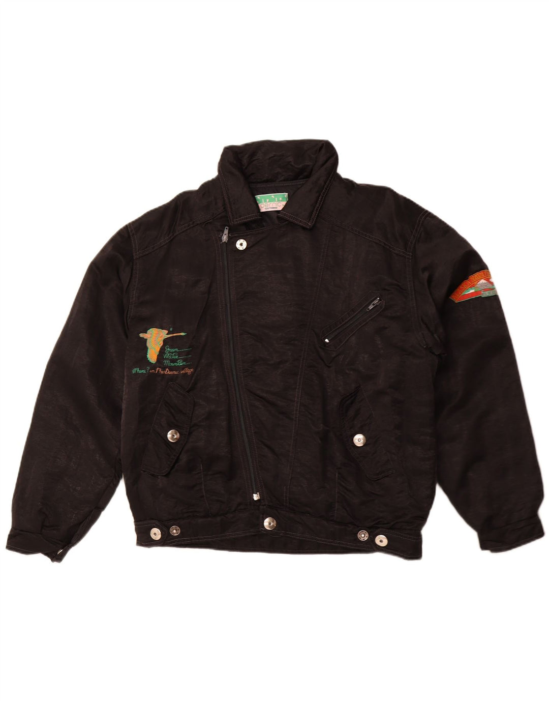 DERNIC Mens Alaska Naval Base Graphic Bomber Jacket UK 40 Grand Noir années 80