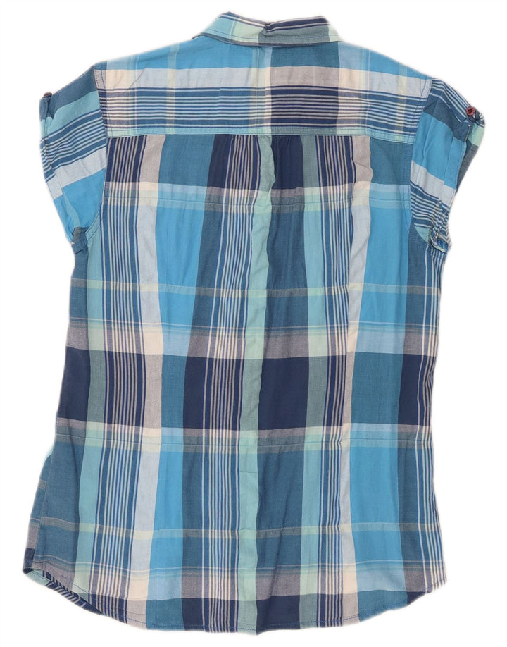 Lee Chemise à manches courtes pour femme UK 12 Bleu moyen à carreaux en coton
