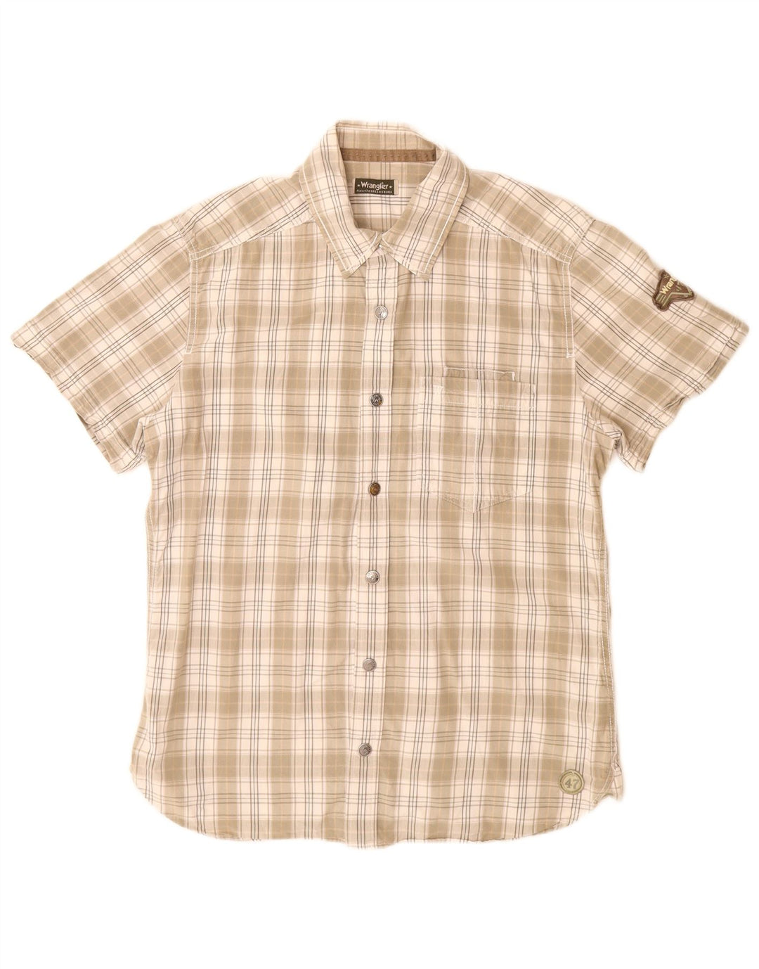 Wrangler Chemise à manches courtes pour homme en coton à carreaux beiges