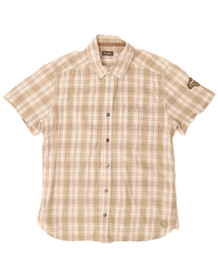 Wrangler Chemise à manches courtes pour homme en coton à carreaux beiges