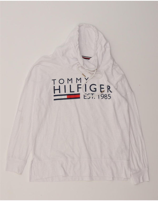 TOMMY HILFIGER Haut graphique surdimensionné à manches longues pour femme UK 10 Small Blanc