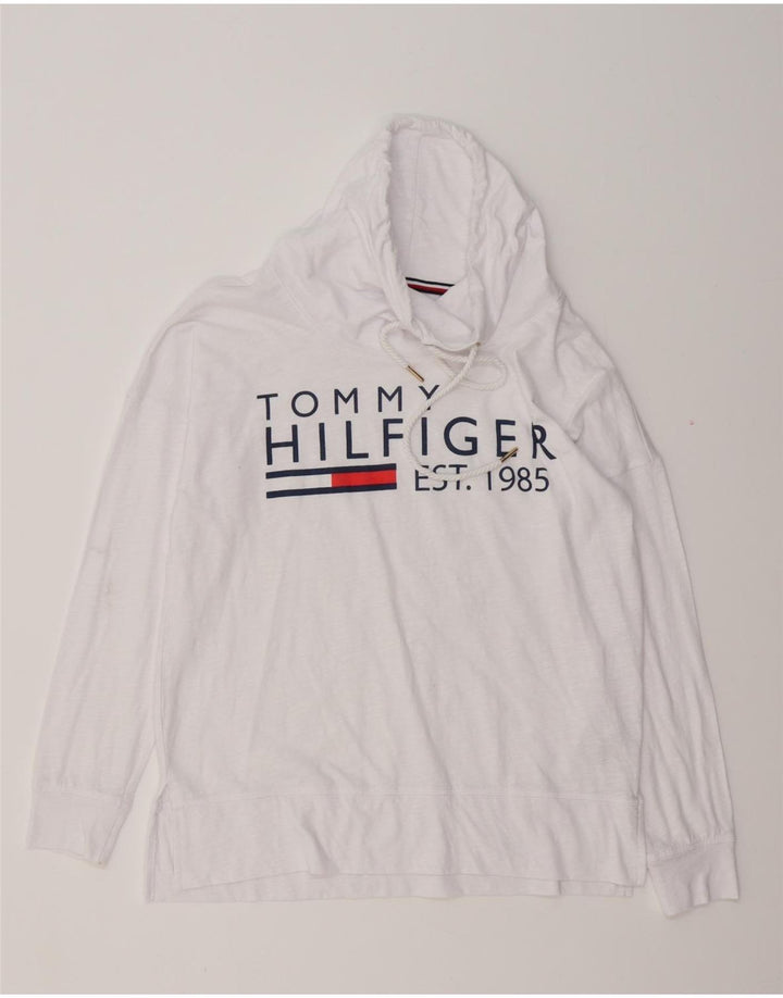 TOMMY HILFIGER Haut graphique surdimensionné à manches longues pour femme UK 10 Small Blanc