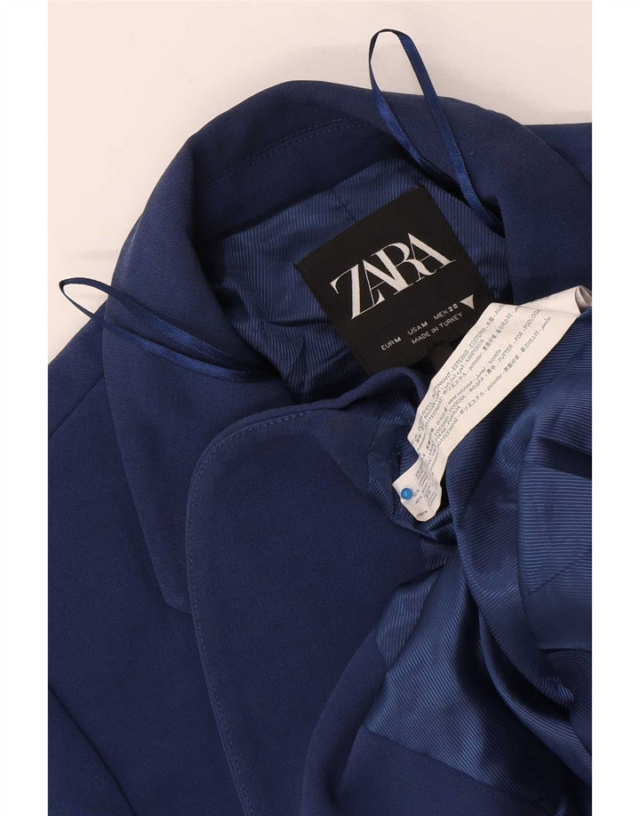 Zara Veste blazer à 2 boutons pour femme UK 14 Bleu marine moyen Polyester