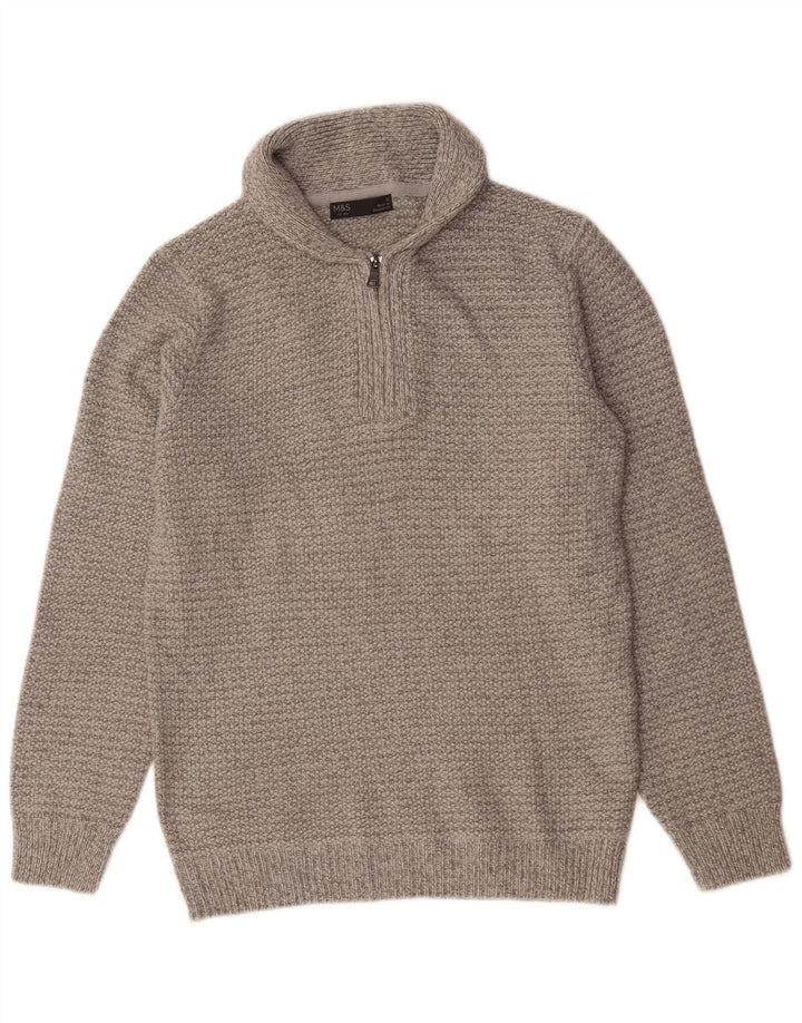 Marks & Spencer Pull à col polo pour homme Petit gris Acrylique