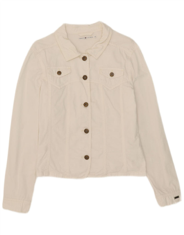 Tommy Hilfiger Veste Bomber Femme UK 10 Grand Coton Blanc