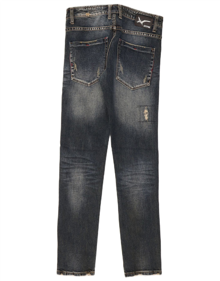 SPITFIRE Mens Distressed Slim Jeans W30 L31 Navy Blue Cotton