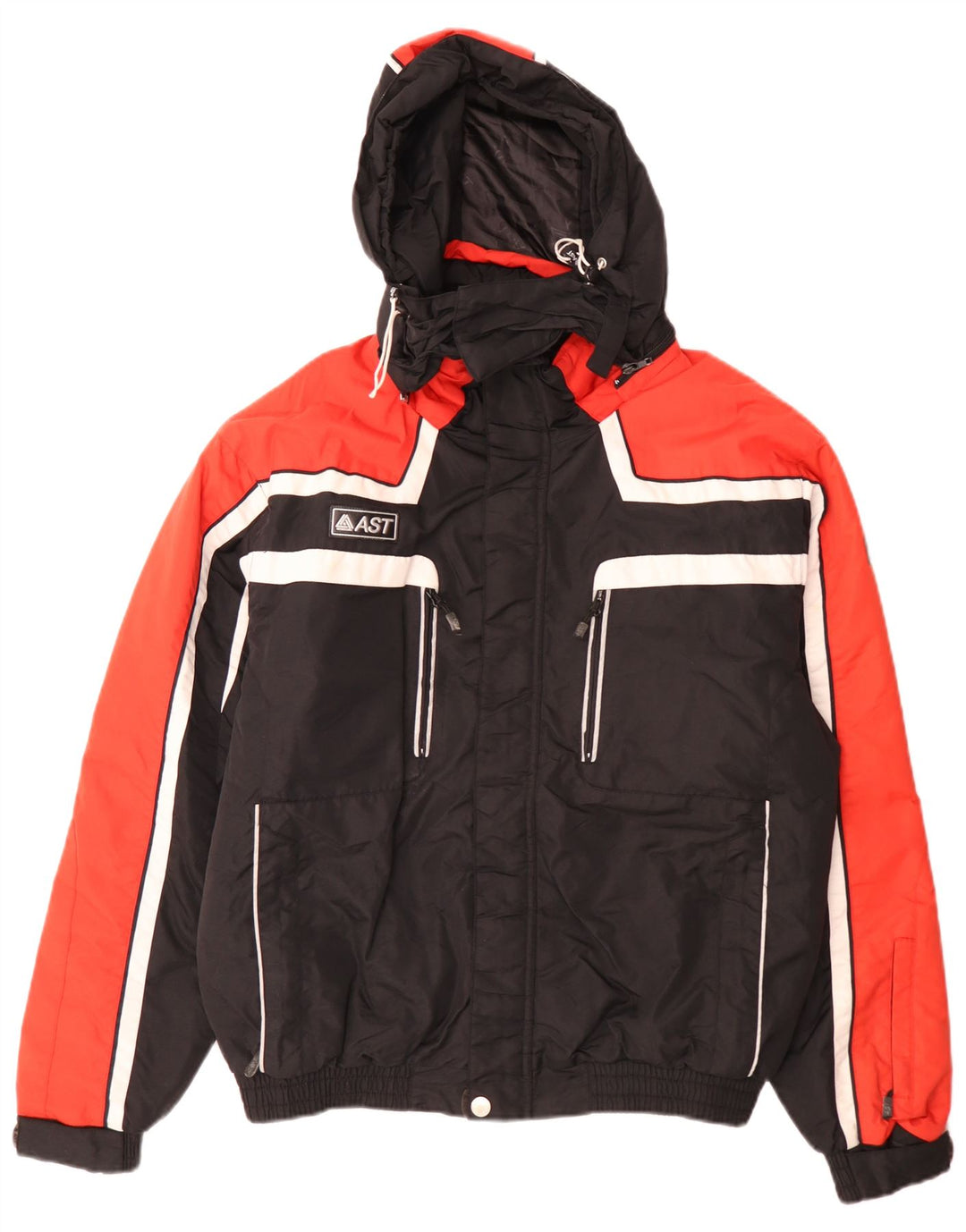 AST Veste de ski à capuche pour homme UK 40 Large Noir Colourblock Polyamide