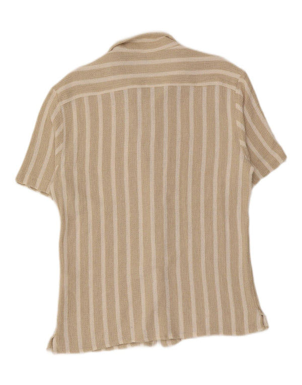 Zara Chemise décontractée à manches courtes pour hommes Large Beige Rayé
