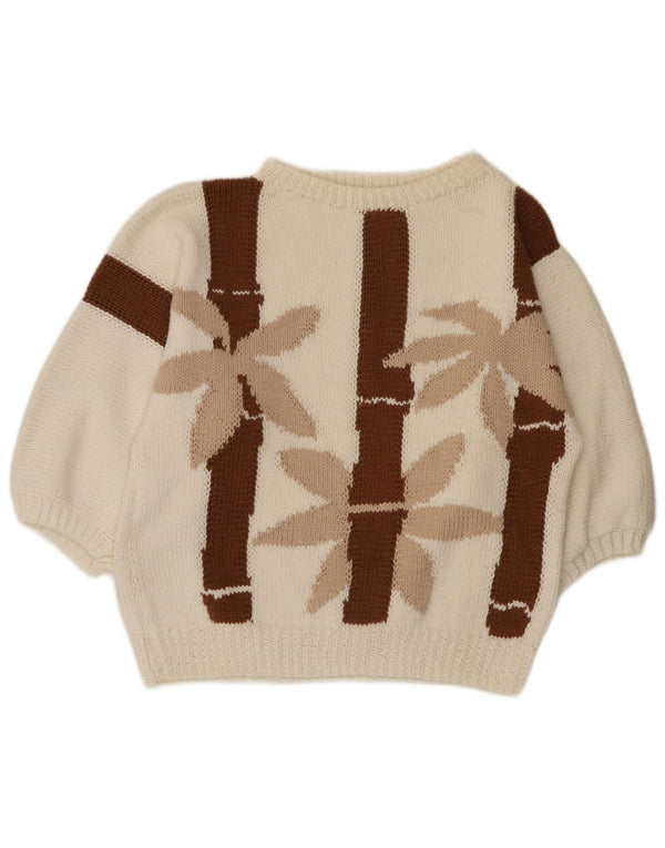 vintage Femmes 3/4 Manches Bateau Cou Jumper Pull UK 10 Petit Blanc Floral