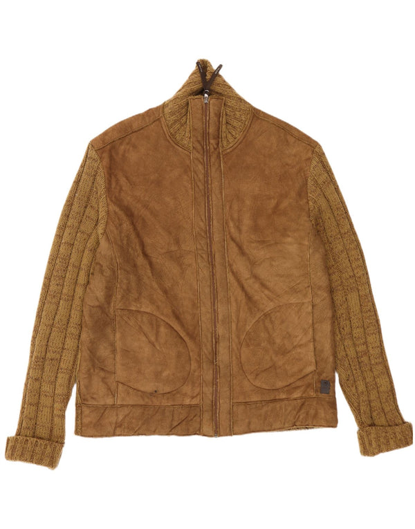 Sevres Pull cardigan entièrement zippé pour homme UK 42 XL Laine beige