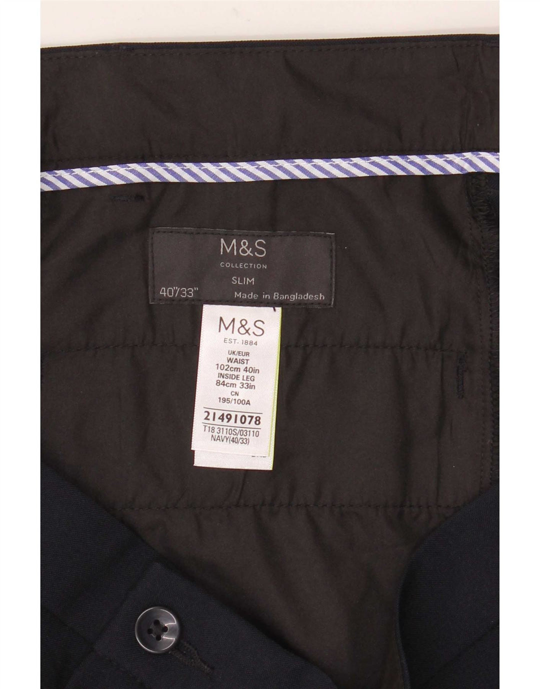 Marks & Spencer Pantalon Chino Slim Homme W40 L33 Bleu Marine Polyester