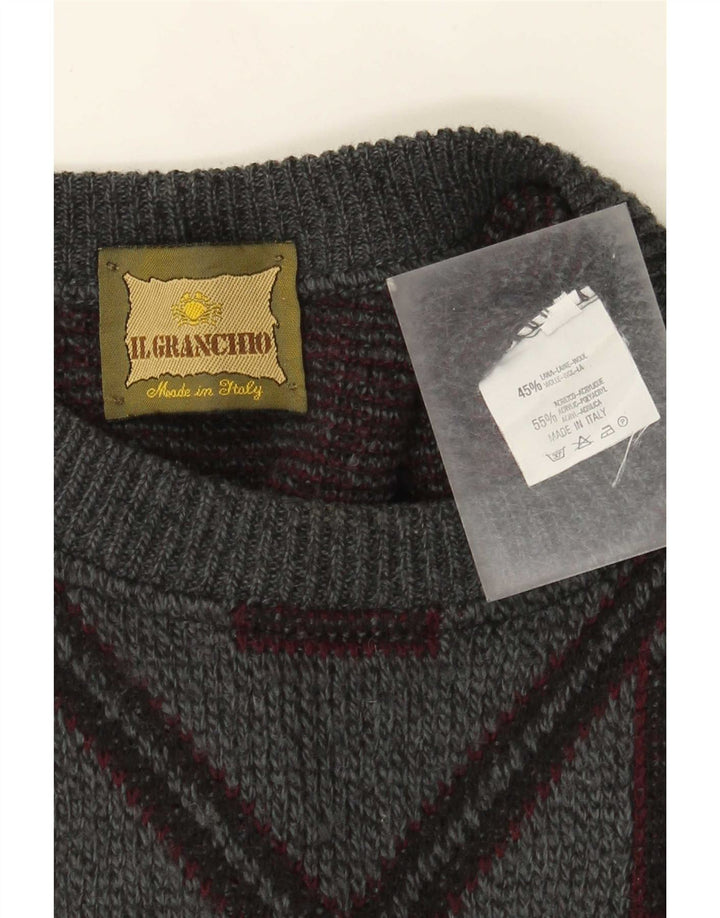 Il Granchio Pull à col rond pour homme en laine géométrique grise