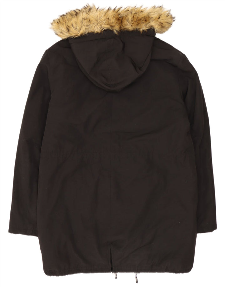Zara Parka à capuche pour homme UK 40 Large Noir Coton