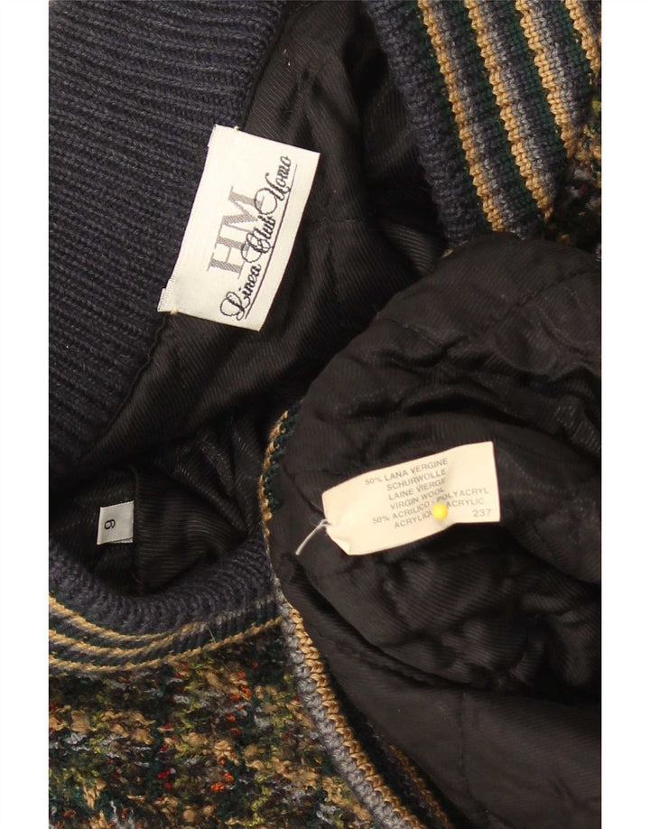 vintage Mens Knit Bomber Jacket 3XL Multicolore Moucheté Laine Vierge