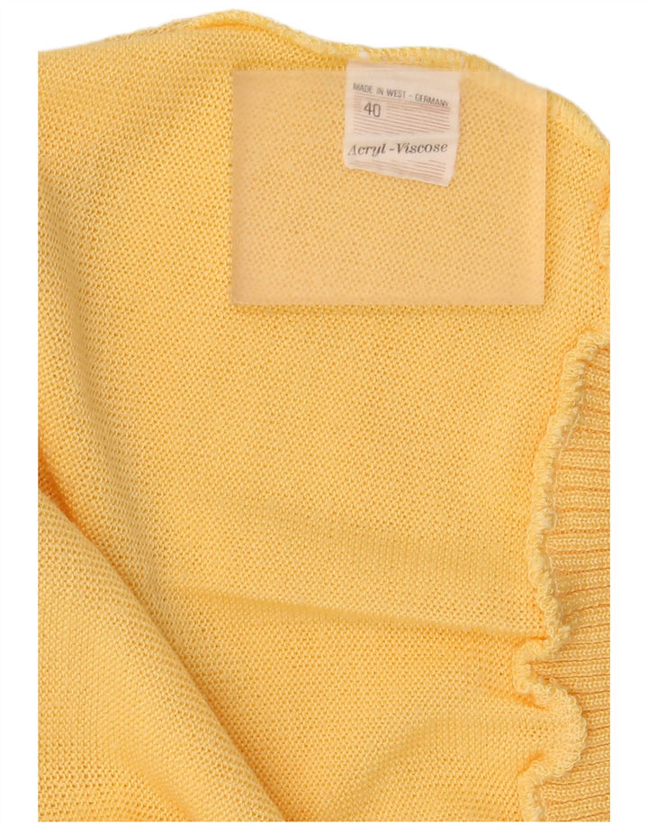 vintage Femmes Bateau Cou Jumper Pull EU 40 Moyen Jaune Géométrique