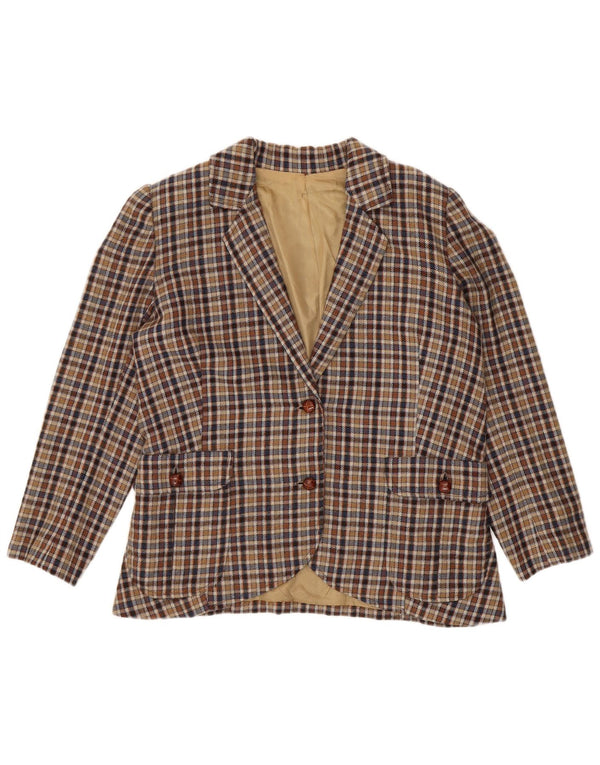 vintage Femme 2 Bouton Blazer Veste UK 14 Moyen Beige Check