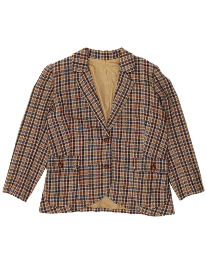vintage Femme 2 Bouton Blazer Veste UK 14 Moyen Beige Check