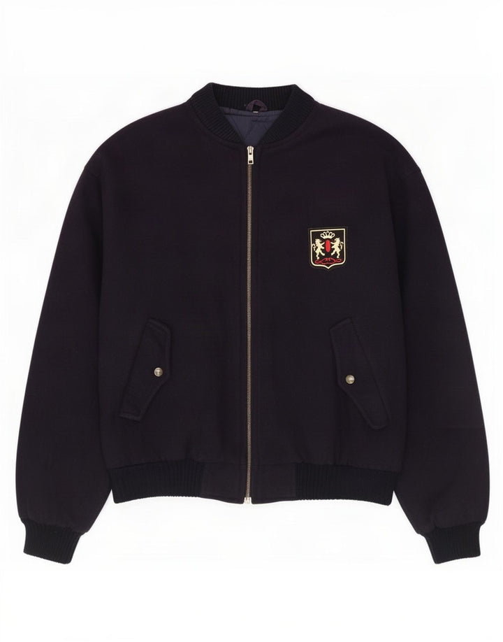 vintage Mens Bomber Jacket UK 40 Grande laine bleu marine