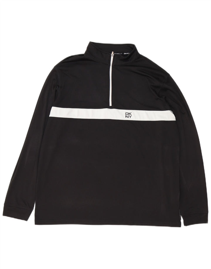 Dkny Haut de golf à manches longues et col zippé pour homme en polyester color block noir
